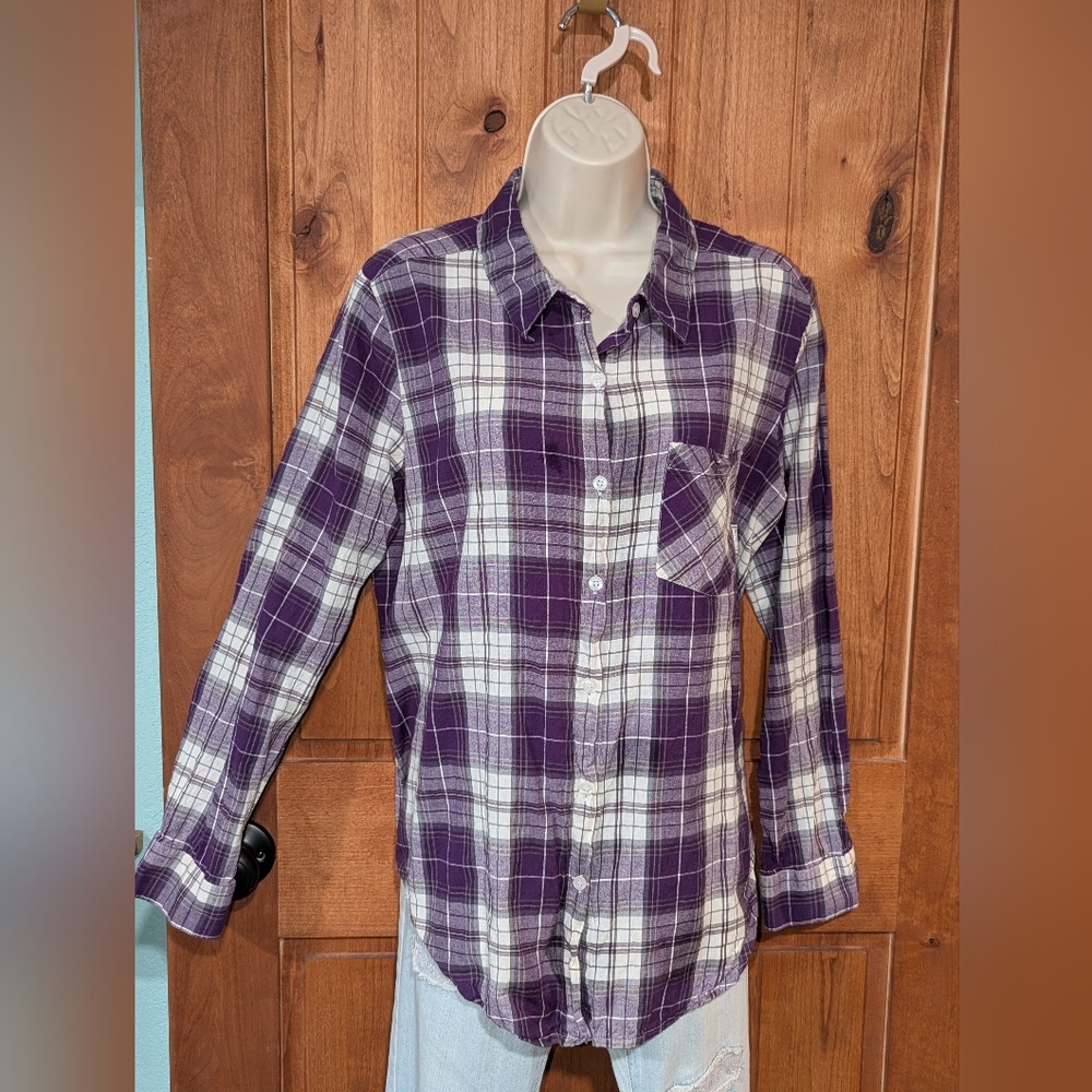 Casual Purple Plaid Button-Down‎ Shirt